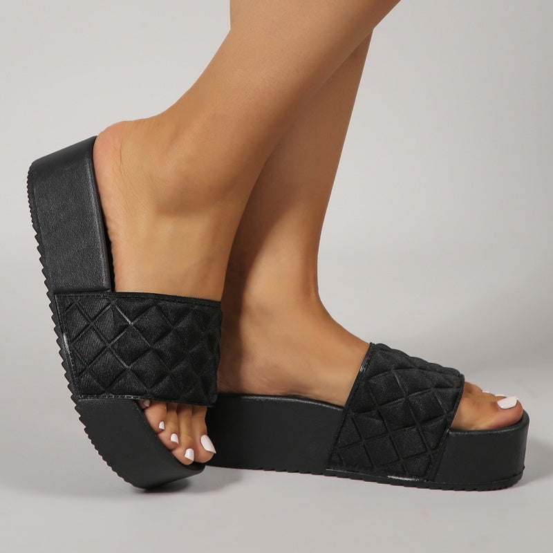 Quilted Diamond Wedge Slide Sandals