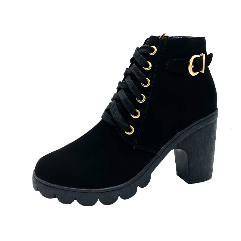 Chunky Heel Lace-Up Ankle Boots