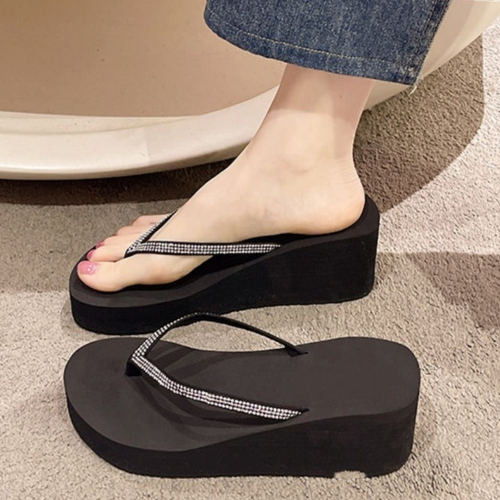 Crystal Rhinestone Wedge Flip-Flop Sandals