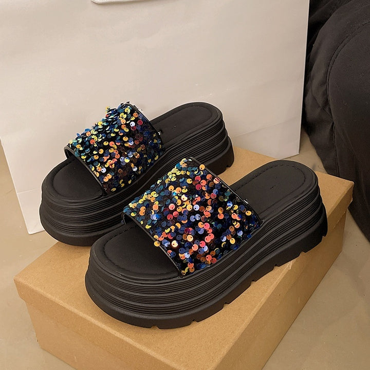 Sequin Platform Slide Sandals