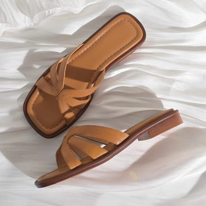 Woven Cross Strap Slide Sandals