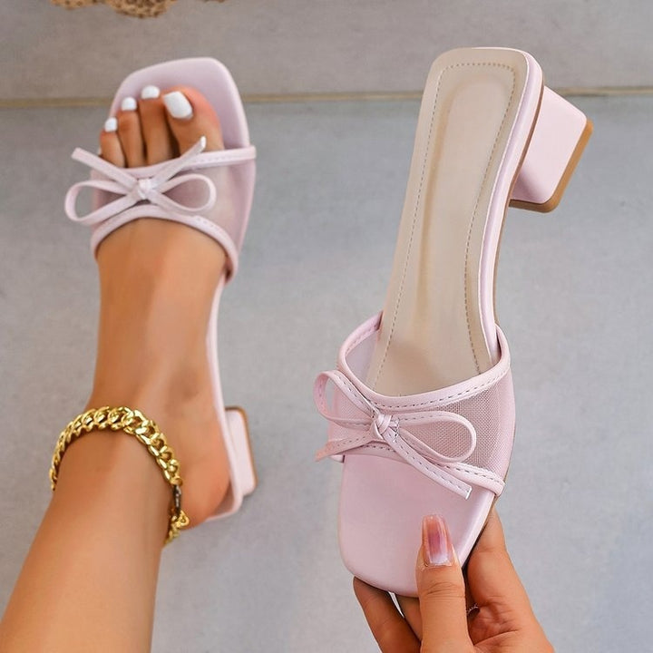 SUNKISSEDSTEP Women’s Willow Mesh Bow Heeled Slides (US 5.5–9)