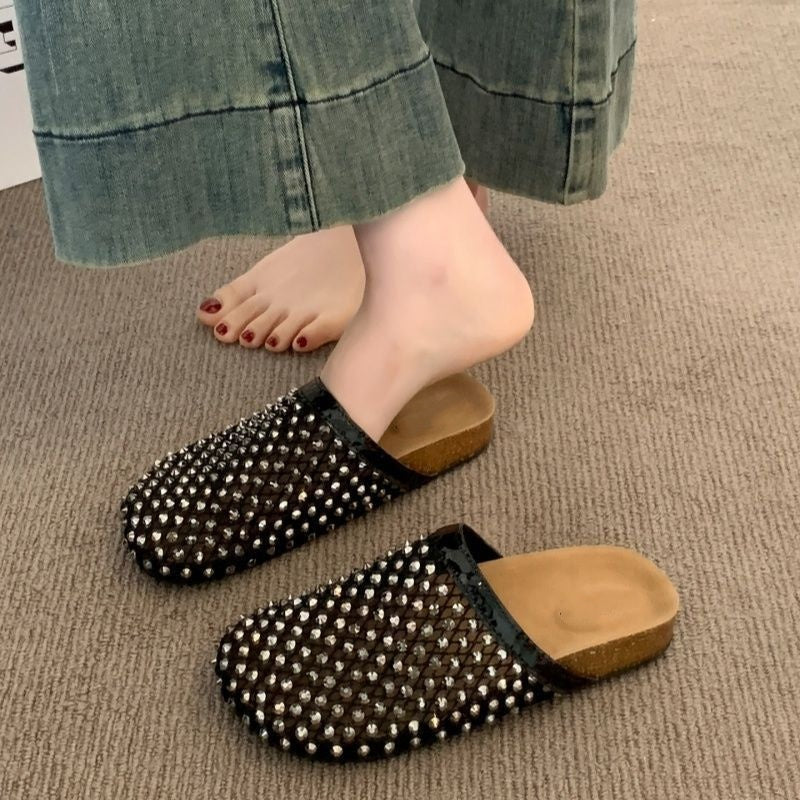 Rhinestone Mesh Platform Slide Sandals