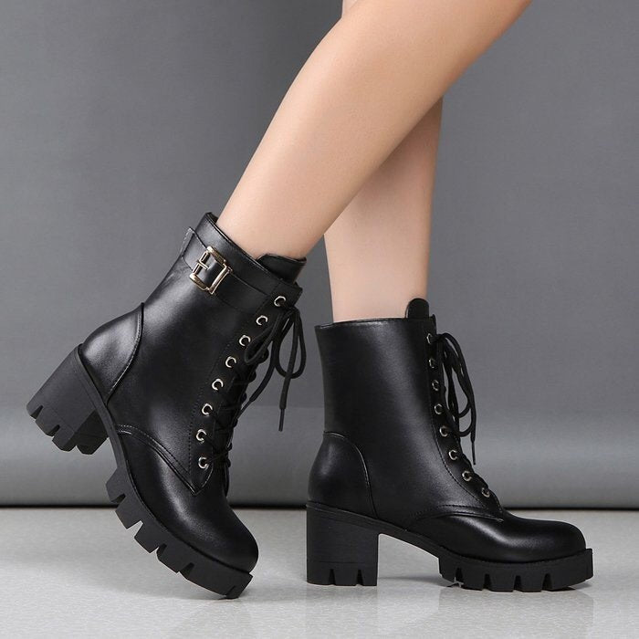 SUNKISSEDSTEP Women’s Lace-Up Platform Combat Ankle Boots