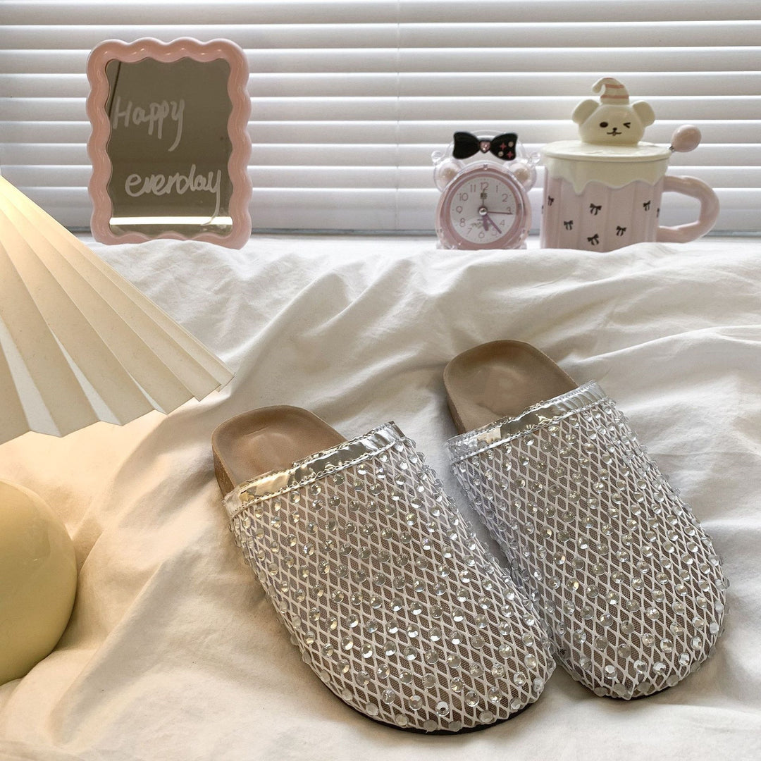 Rhinestone Mesh Platform Slide Sandals