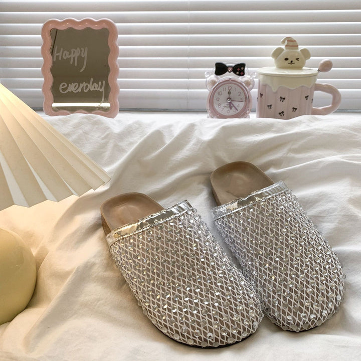 Rhinestone Mesh Platform Slide Sandals