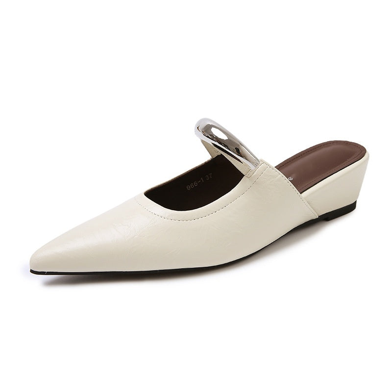 Pointed Toe Metal Strap Mule Sandals