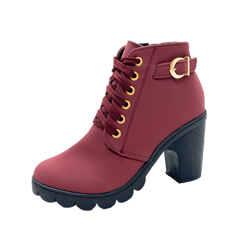 Chunky Heel Lace-Up Ankle Boots