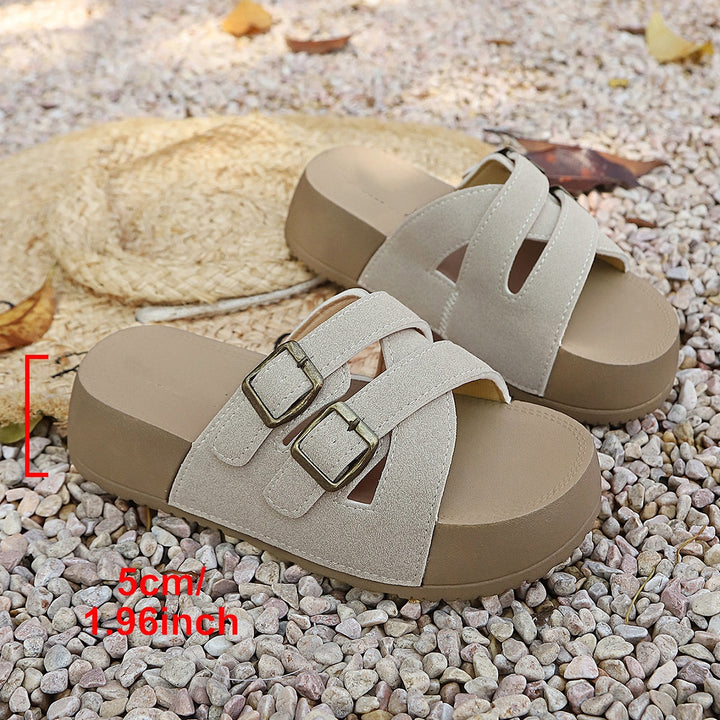 SUNKISSEDSTEP Women’s Double Buckle Platform Slides