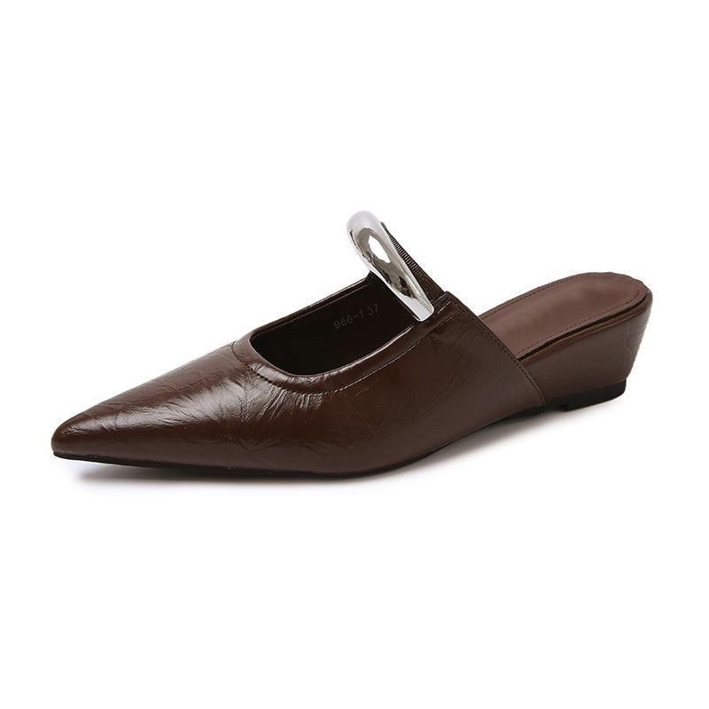 Pointed Toe Metal Strap Mule Sandals