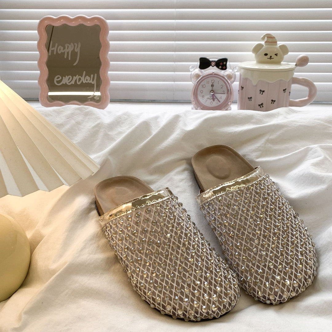 Rhinestone Mesh Platform Slide Sandals