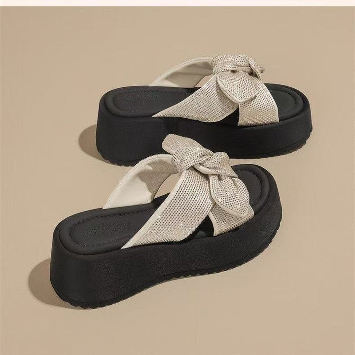 Crystal Bow Platform Slide Sandals