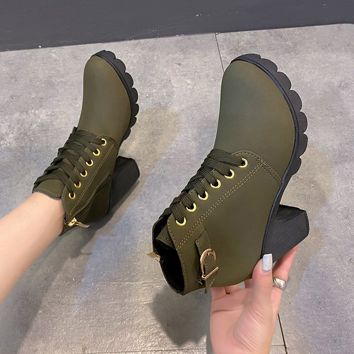 Chunky Heel Lace-Up Ankle Boots