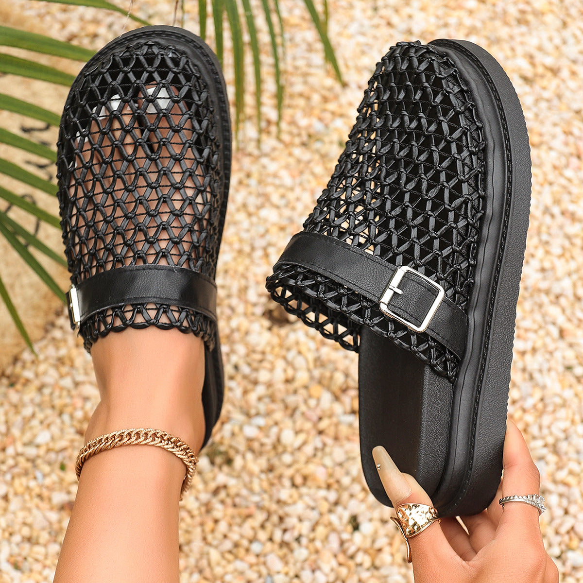 SUNKISSEDSTEP Women’s Woven Mesh Closed-Toe Platform Slides (US 5.5–9.5)