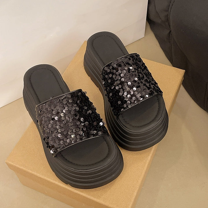 Sequin Platform Slide Sandals