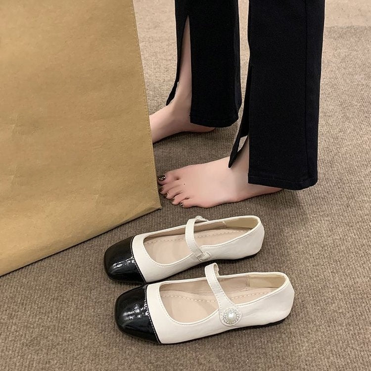 SUNKISSEDSTEP Women’s Two-Tone Mary Jane Flat Shoes