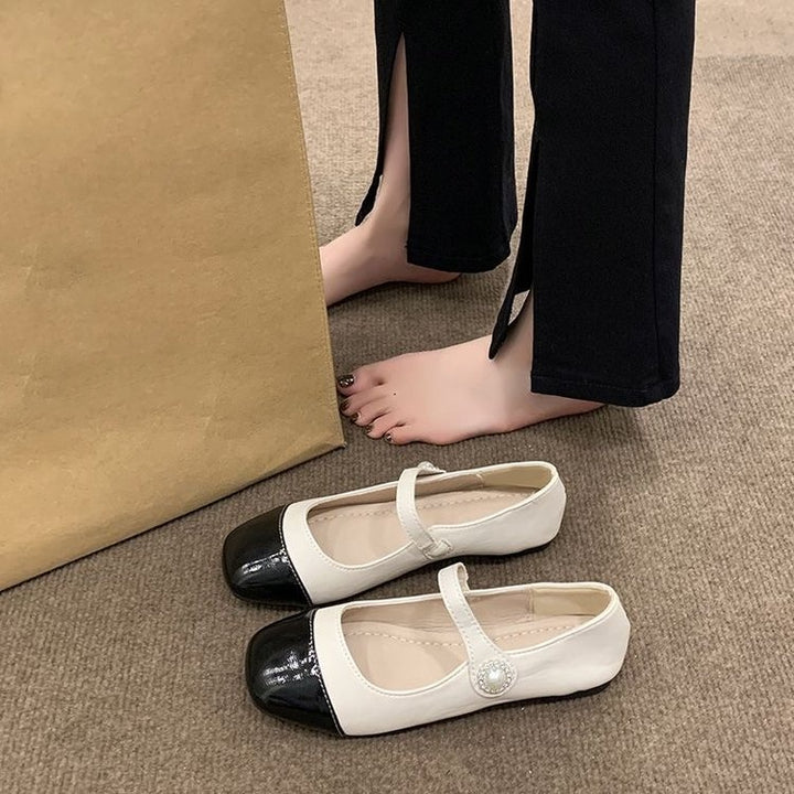 SUNKISSEDSTEP Women’s Two-Tone Mary Jane Flat Shoes