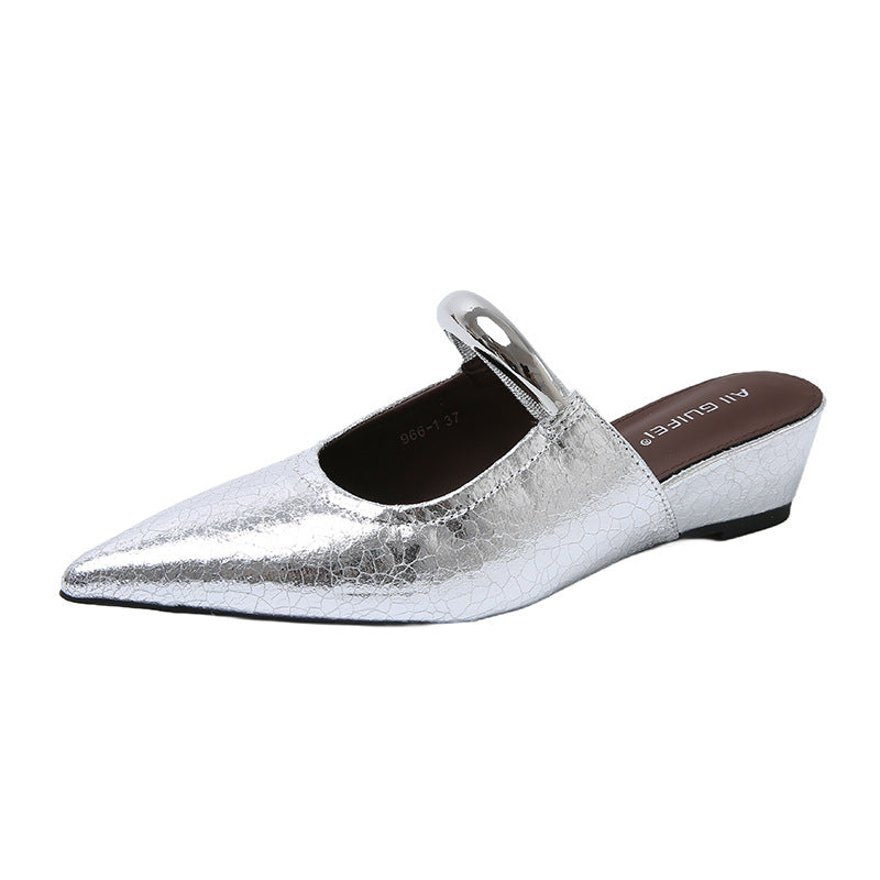 Pointed Toe Metal Strap Mule Sandals