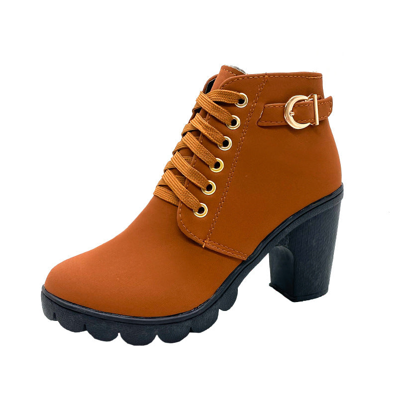 Chunky Heel Lace-Up Ankle Boots