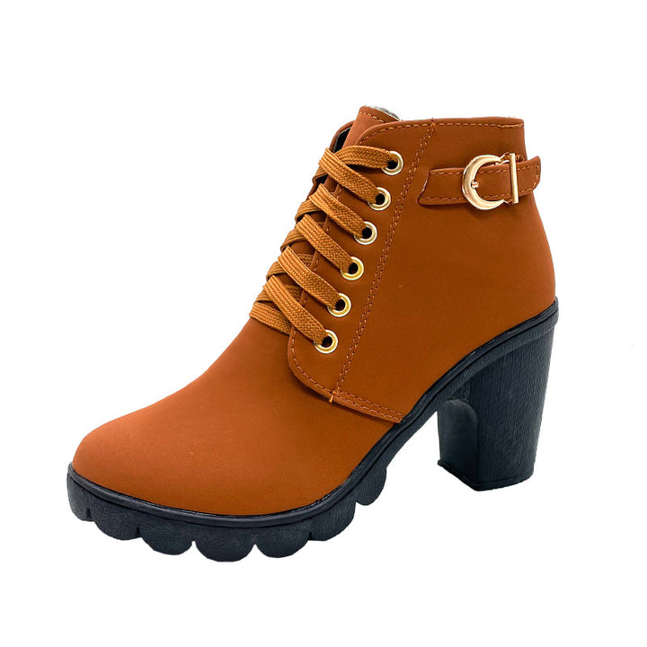 Chunky Heel Lace-Up Ankle Boots