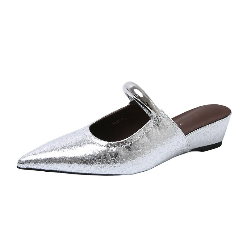 Pointed Toe Metal Strap Mule Sandals