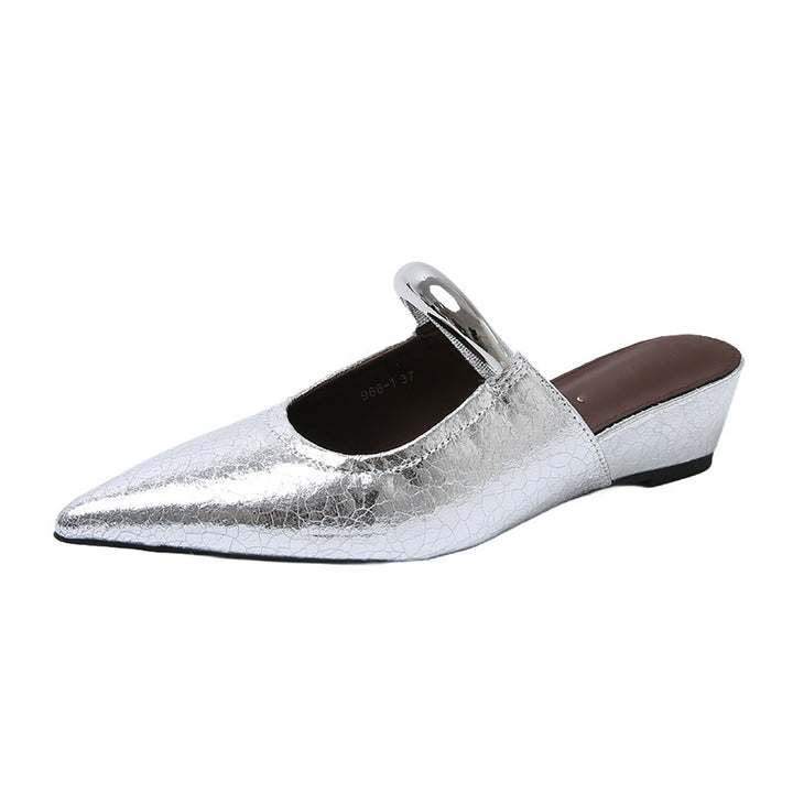 Pointed Toe Metal Strap Mule Sandals