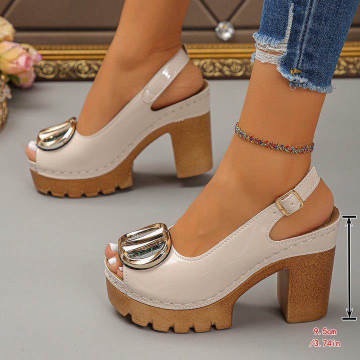 Metal Buckle Peep-Toe High Heel Sandals