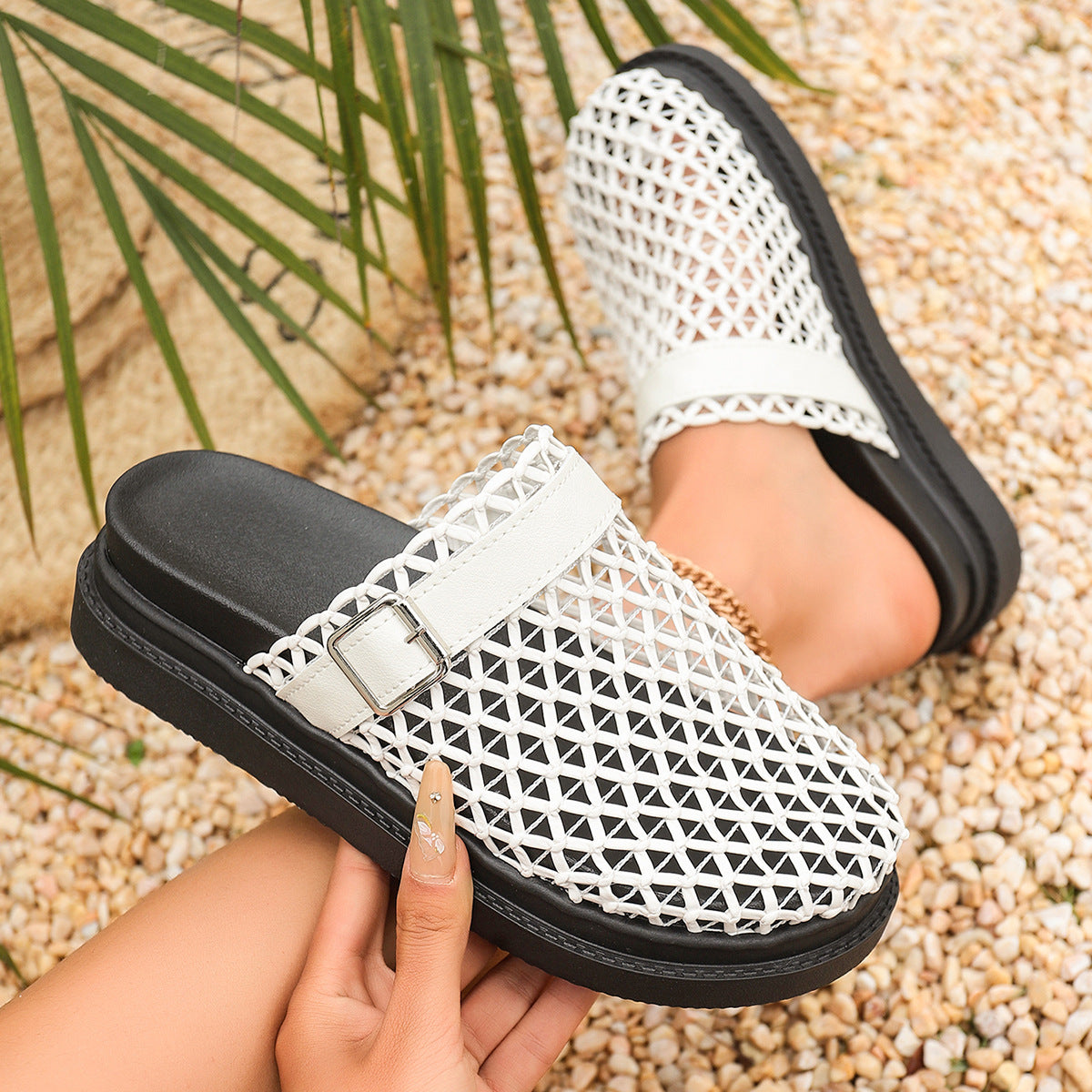 SUNKISSEDSTEP Women’s Woven Mesh Closed-Toe Platform Slides (US 5.5–9.5)
