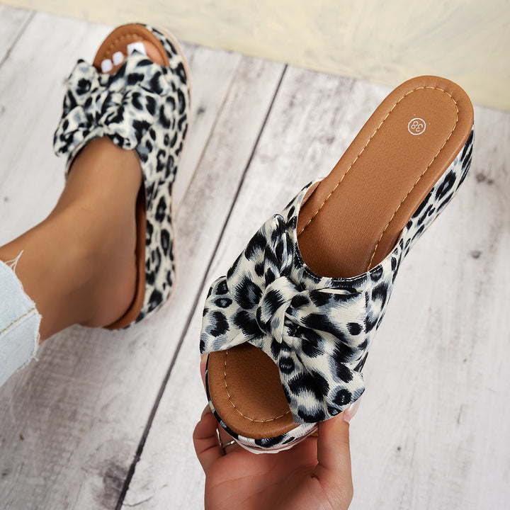 SUNKISSEDSTEP Women’s Floral Bow Platform Wedge Slides