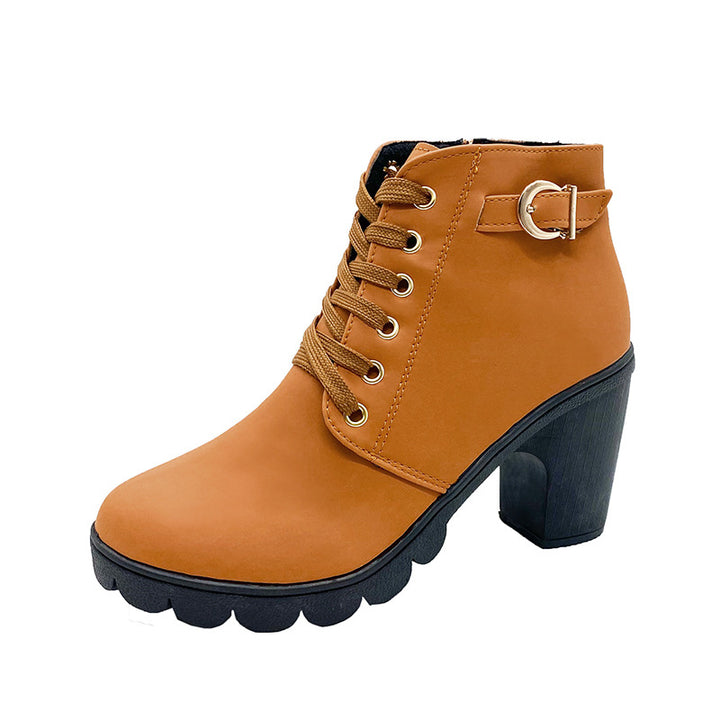 Chunky Heel Lace-Up Ankle Boots