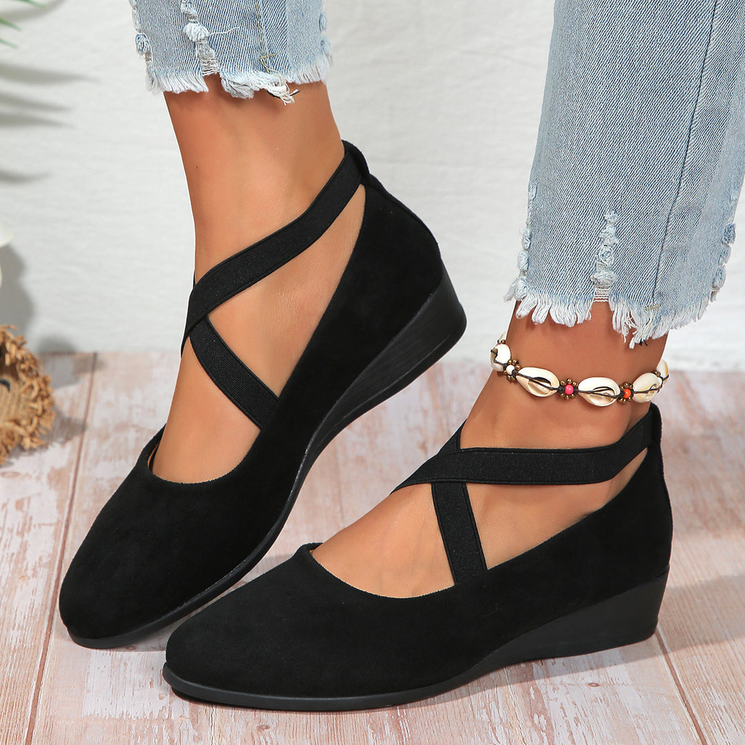 SUNKISSEDSTEP Women’s Elastic Cross-Strap Wedge Flats (US 6–9.5)