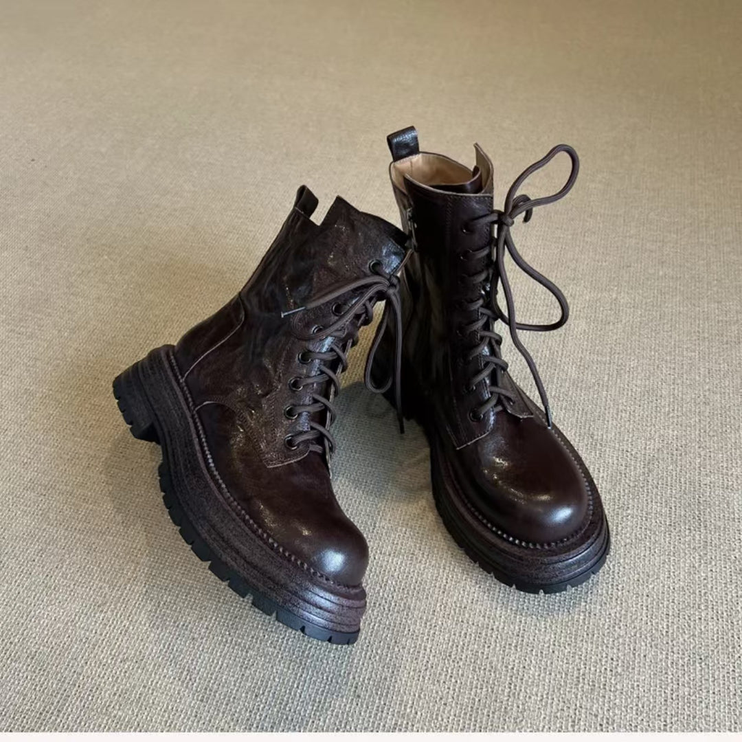 SUNKISSEDSTEP Women’s Genuine Leather Platform Combat Boots