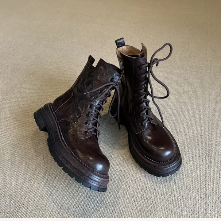 SUNKISSEDSTEP Women’s Genuine Leather Platform Combat Boots