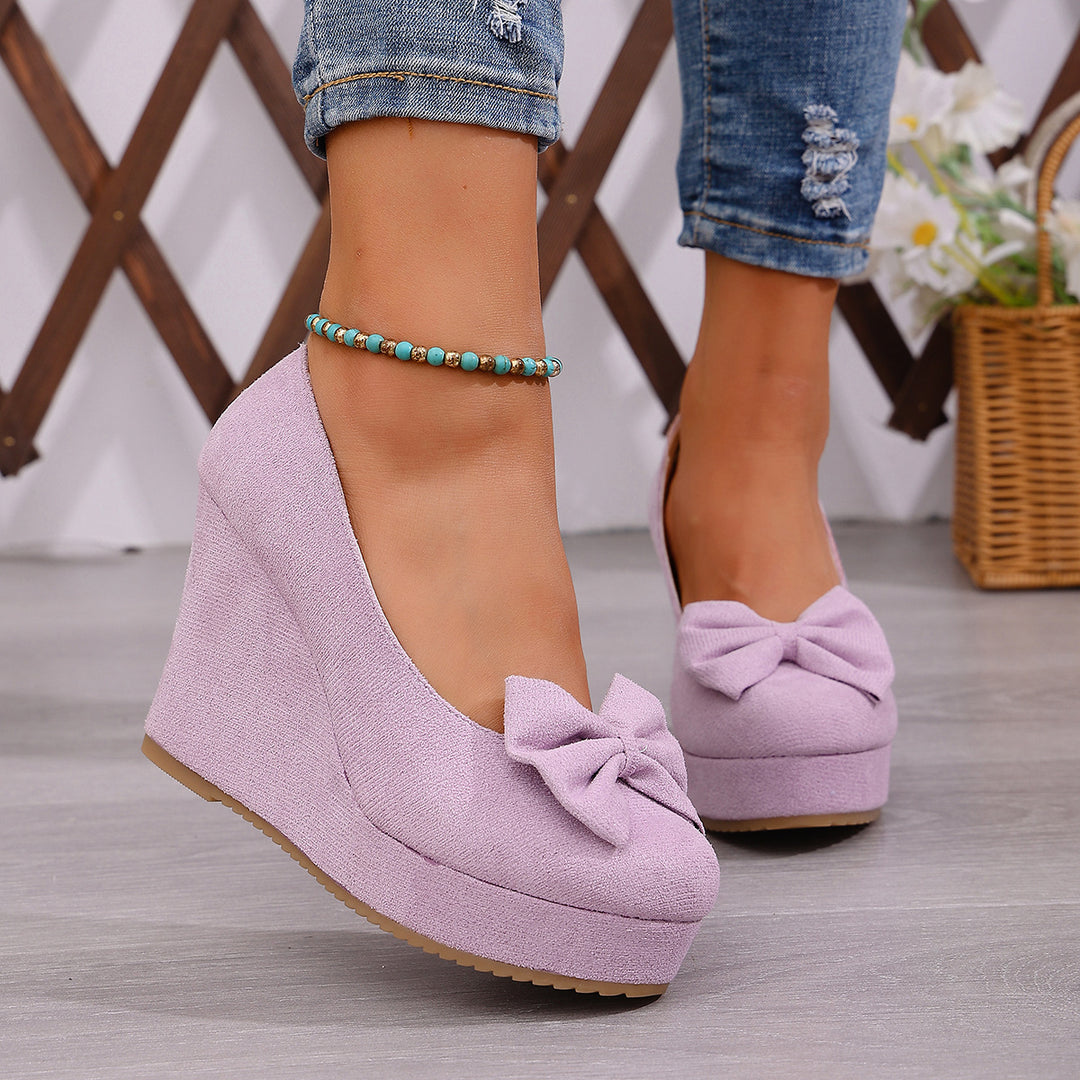 Suede Bow Wedge Pumps