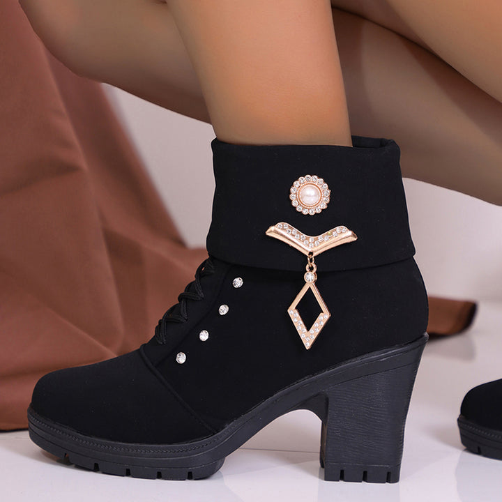 SUNKISSEDSTEP Women’s Rhinestone Block Heel Ankle Boots