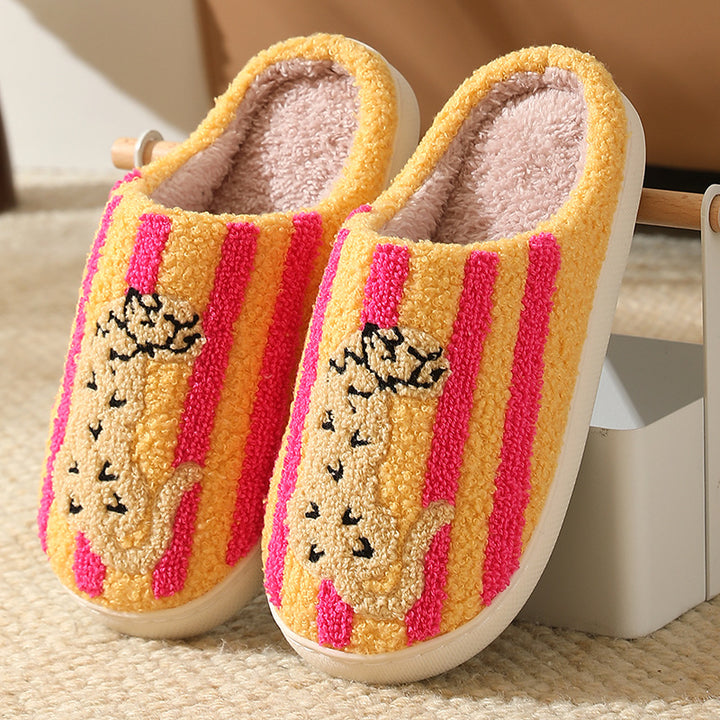 SUNKISSEDSTEP Unisex Leopard Stripe Plush Winter Slippers