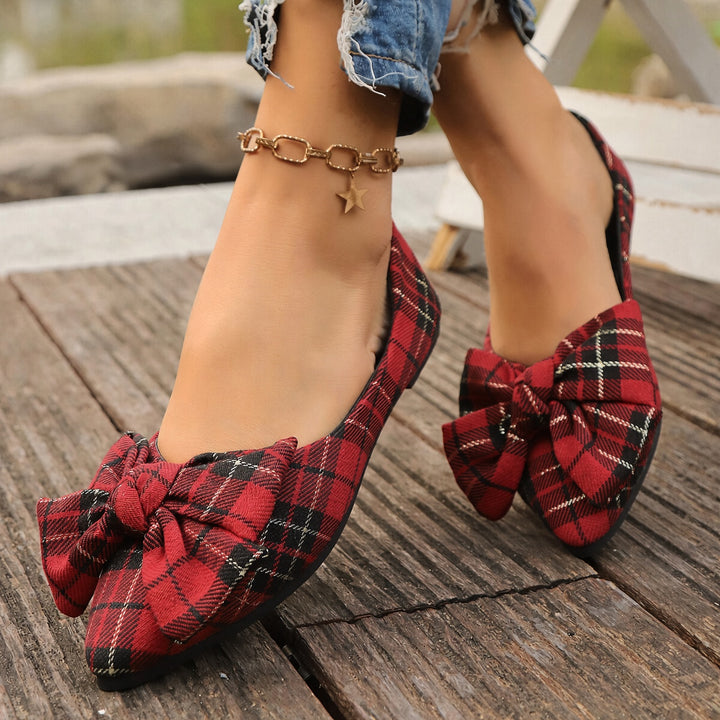 SUNKISSEDSTEP Women’s Plaid Bow Pointed-Toe Flats