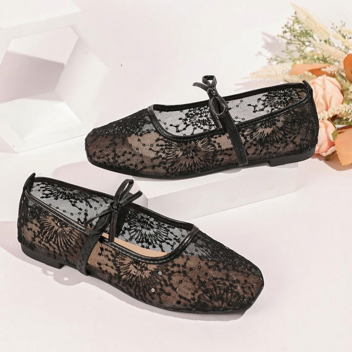 Lace Mesh Mary Jane Flats