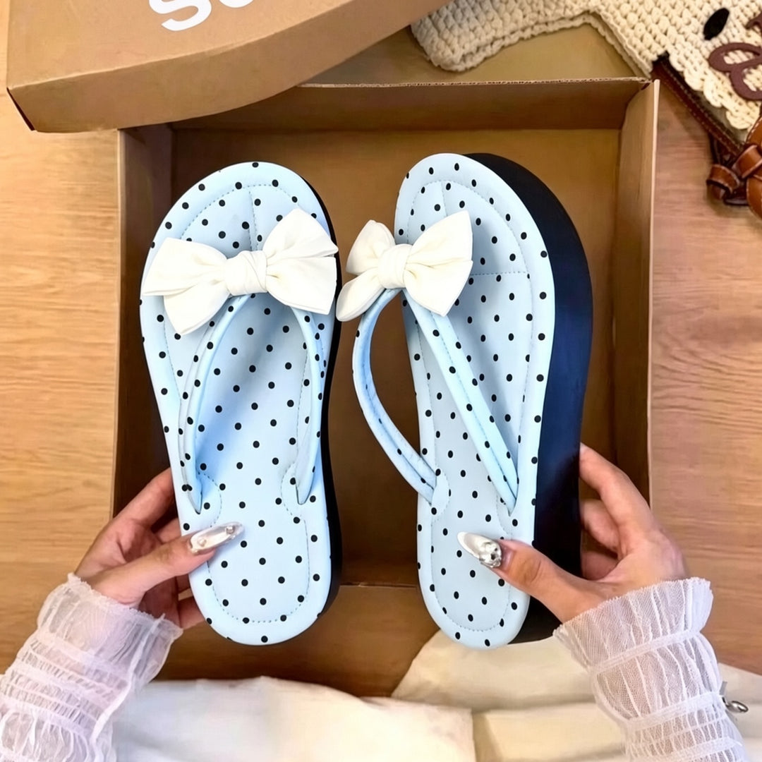 SUNKISSEDSTEP Women’s Polka Dot Bow Thong Sandals