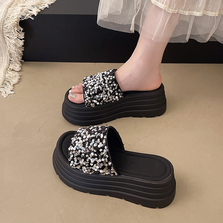 Sequin Platform Slide Sandals
