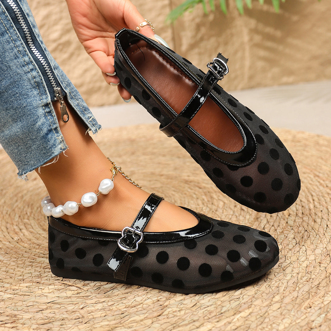 Polka Dot Mesh Mary Jane Flats
