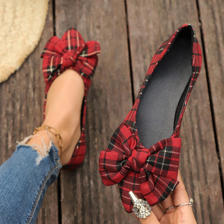 SUNKISSEDSTEP Women’s Plaid Bow Pointed-Toe Flats