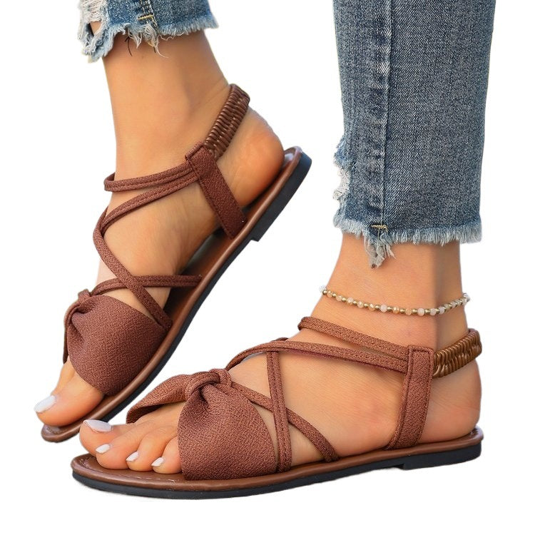 Bow Cross-Strap Flat Sandals