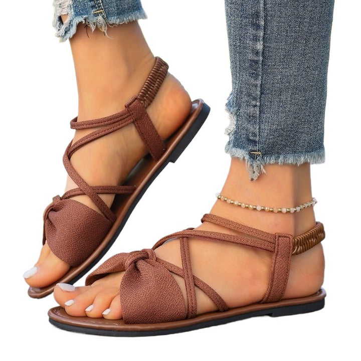 Bow Cross-Strap Flat Sandals