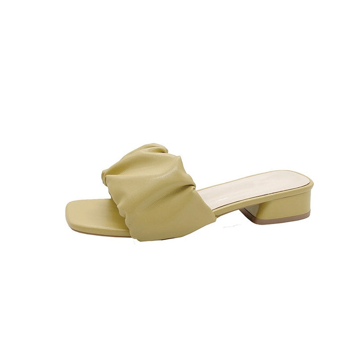 SUNKISSEDSTEP Women’s Ruched Square Toe Mule Heels