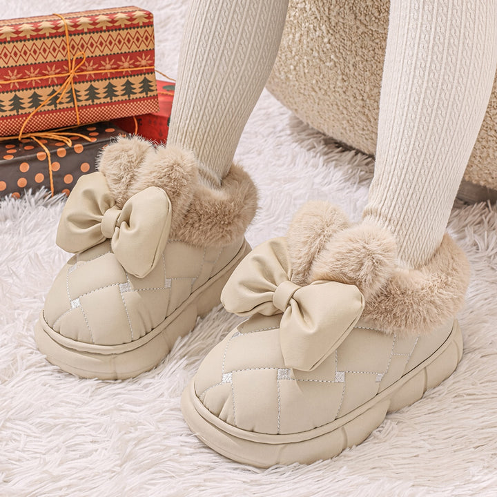 SUNKISSEDSTEP Women’s Plush Bow Platform Winter Slippers