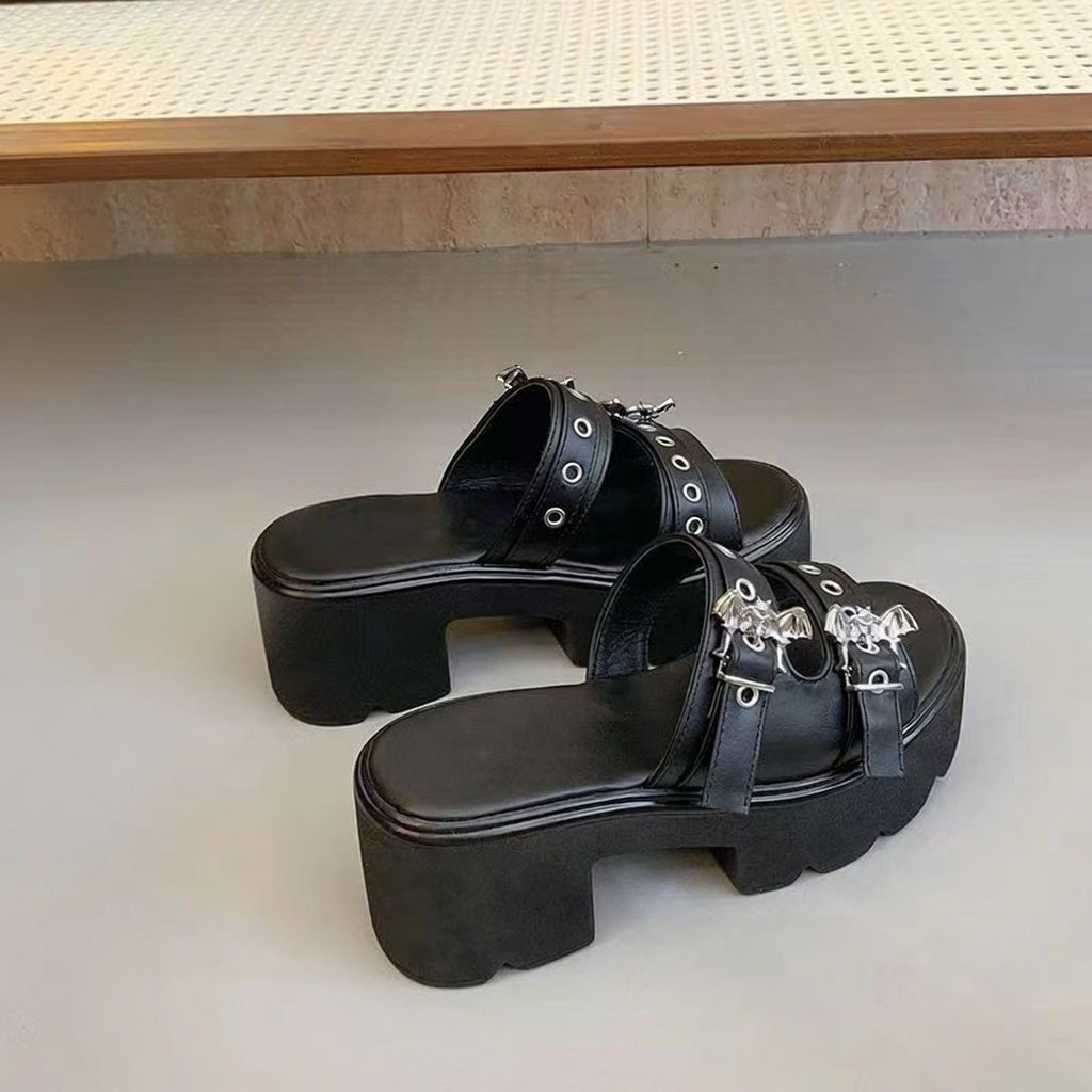 Dark Platform Slide Sandals
