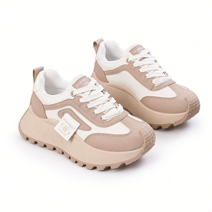 SUNKISSEDSTEP Women’s Chunky Platform Leather-Look Dad Sneakers