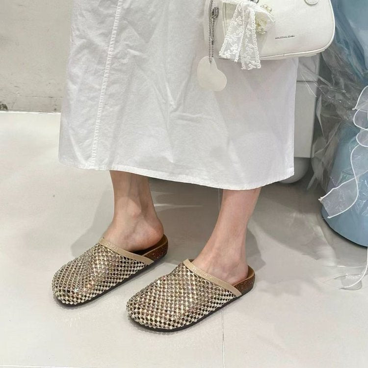 Rhinestone Mesh Platform Slide Sandals