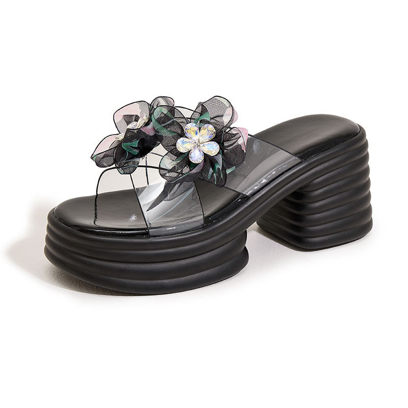 Elegant Platform Block Heel Slide Sandals